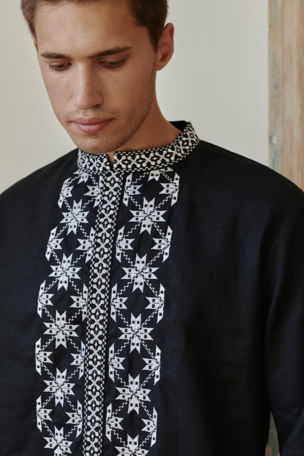 Embroidered shirt for men Ethnic black EMBROIDERED GEM