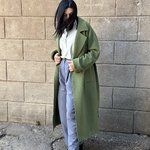 Women's demi-season green coat with a fold-down collar 274C FINE LINE