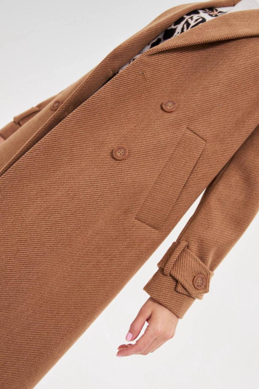Women's long coat in camel color