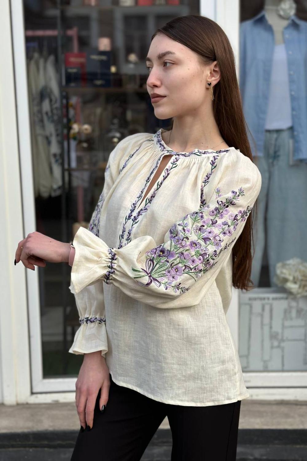 Designer beige Lavender embroidered blouse EMBROIDERED GEM