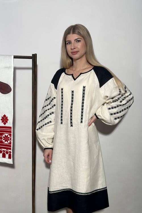 Boho Ukrainian Embroidered Midi Dress – 100% Cotton Homespun Traditional Dress, Handmade In Ukraine - View #6