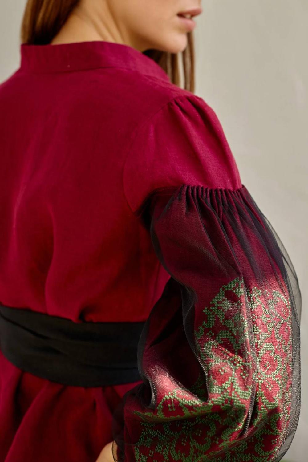 Women's embroidered shirt in burgundy color, author's work