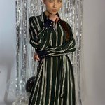 Сукня сорочка міді зелена в довгу білу полоску 20AH080. Франція. Almae