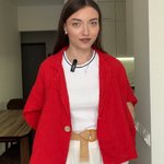 Red linen jacket with short sleeves red_short