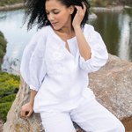 Women's embroidered white linen MAXA