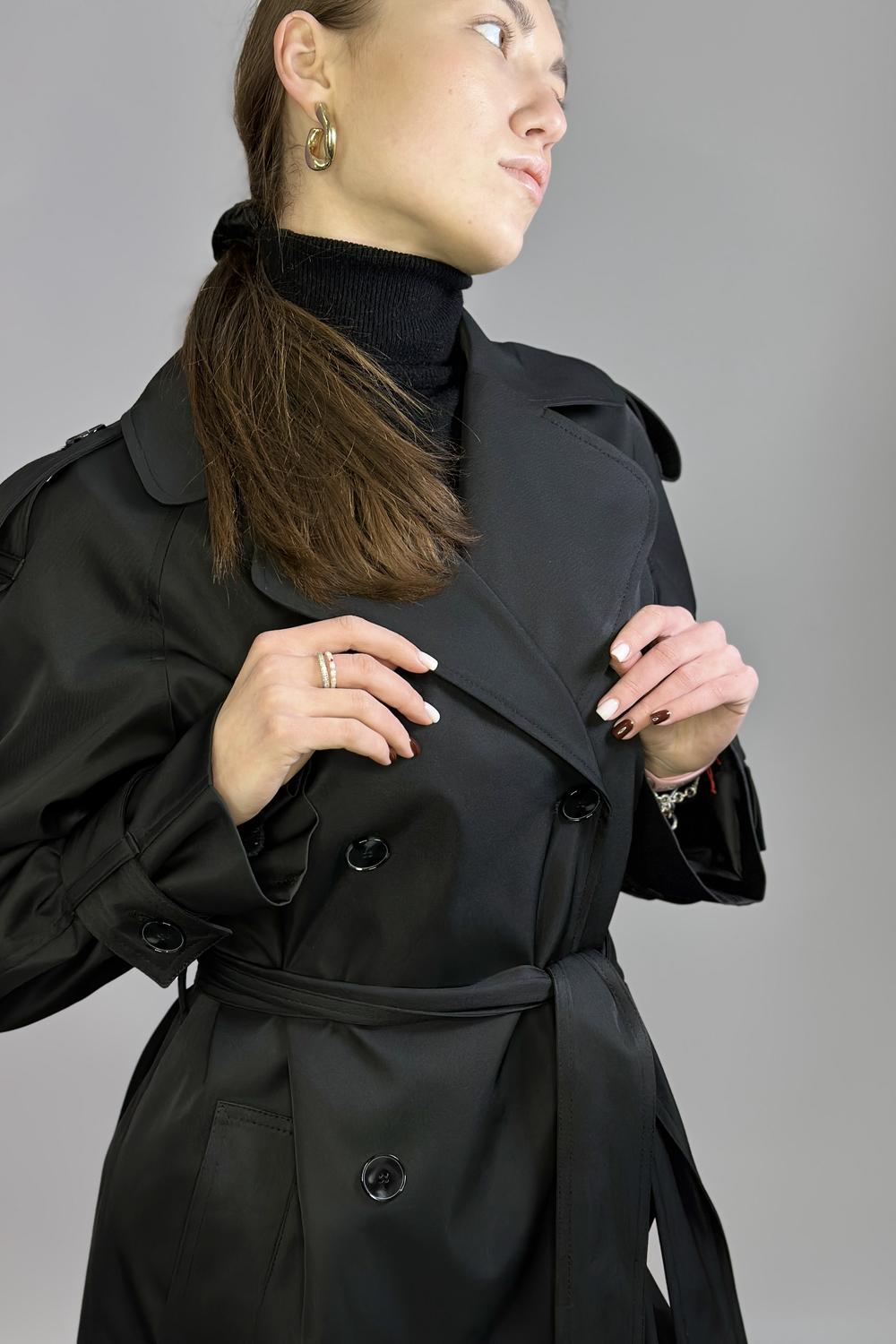 Trench coat women's black demi-season made of Fine Line cotton