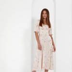 Beige silk dress in floral print
