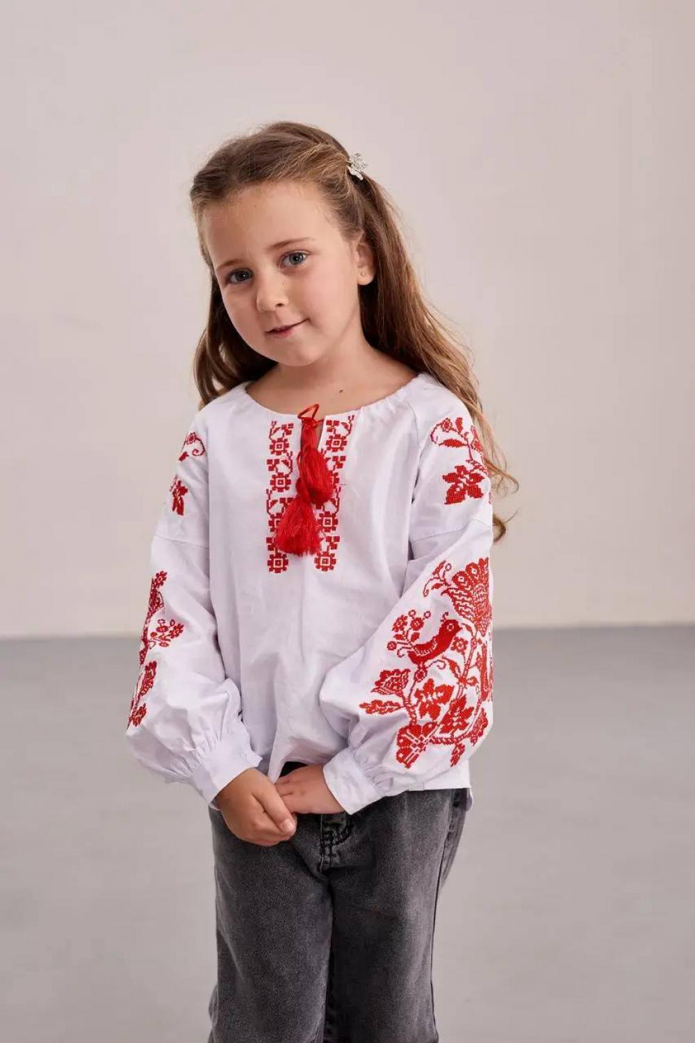 Вишиванка дитяча Птахи червона