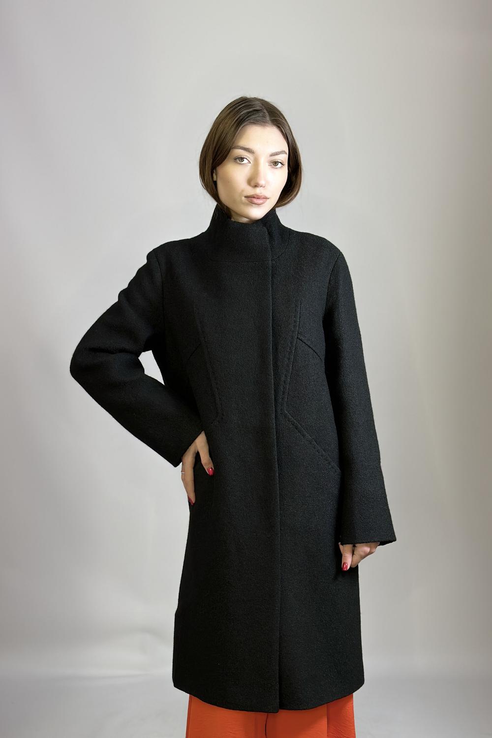 Пальто жіноче демісезонне з вовни чорне Mirella moda
