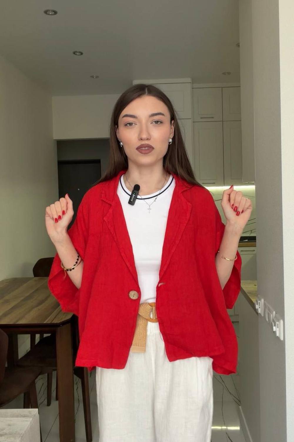 Red linen jacket with short sleeves red_short