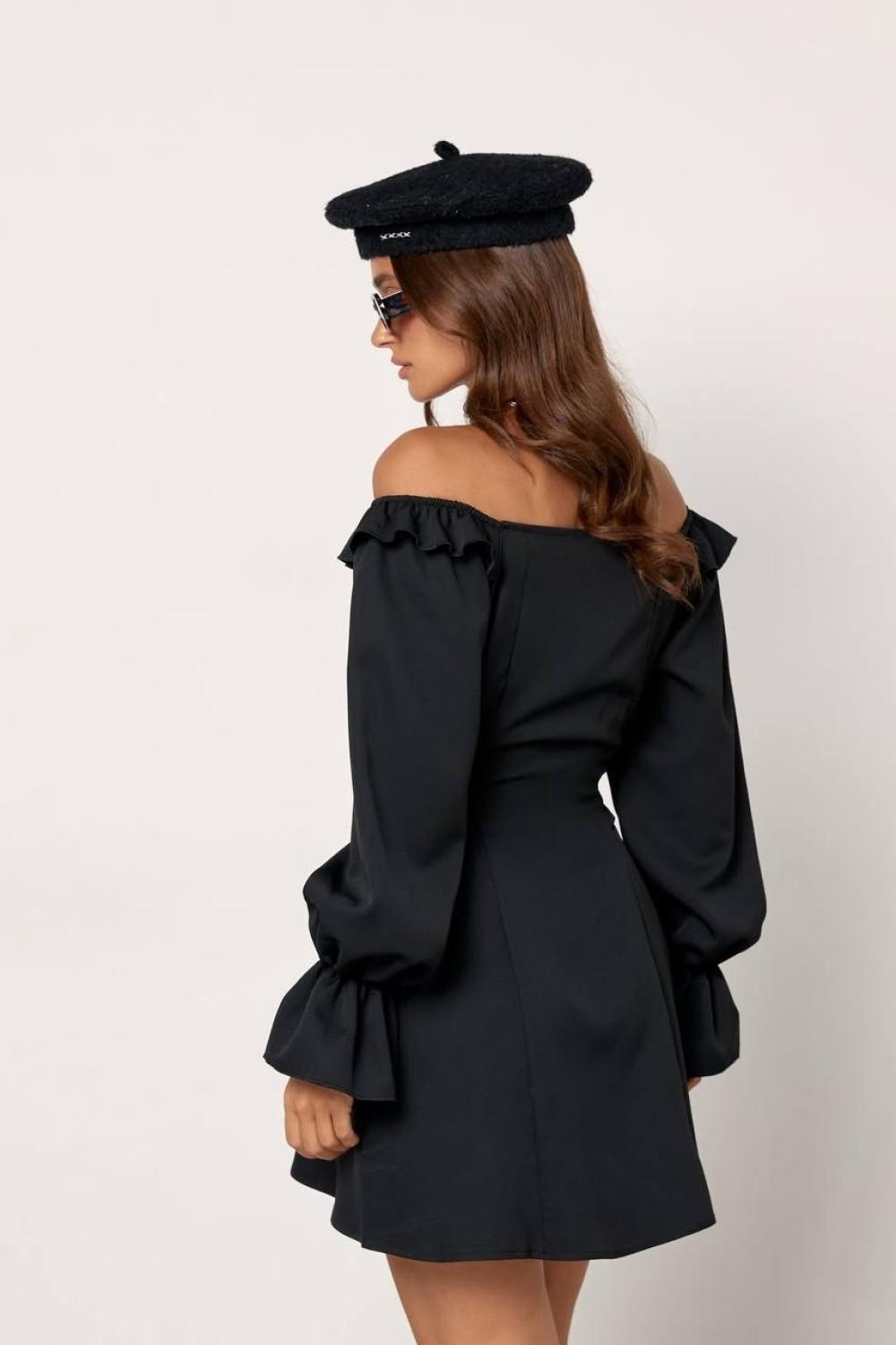 Black midi cocktail dress with a slit