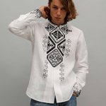 Men's embroidered shirt (vyshyvanka) Gorgana white made of linen