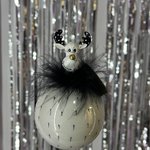 Christmas tree decoration 27 cm made of glass and polystone. Moose are black and white/ Strip