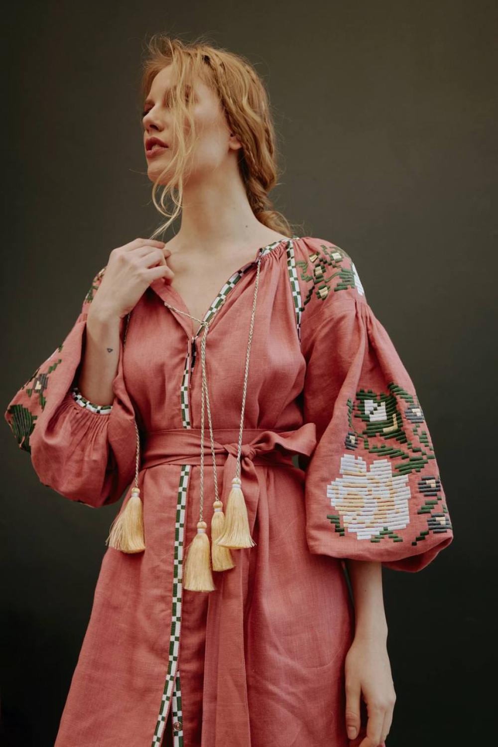 Women's  linen embroidered dress  EMBROIDERED GEM