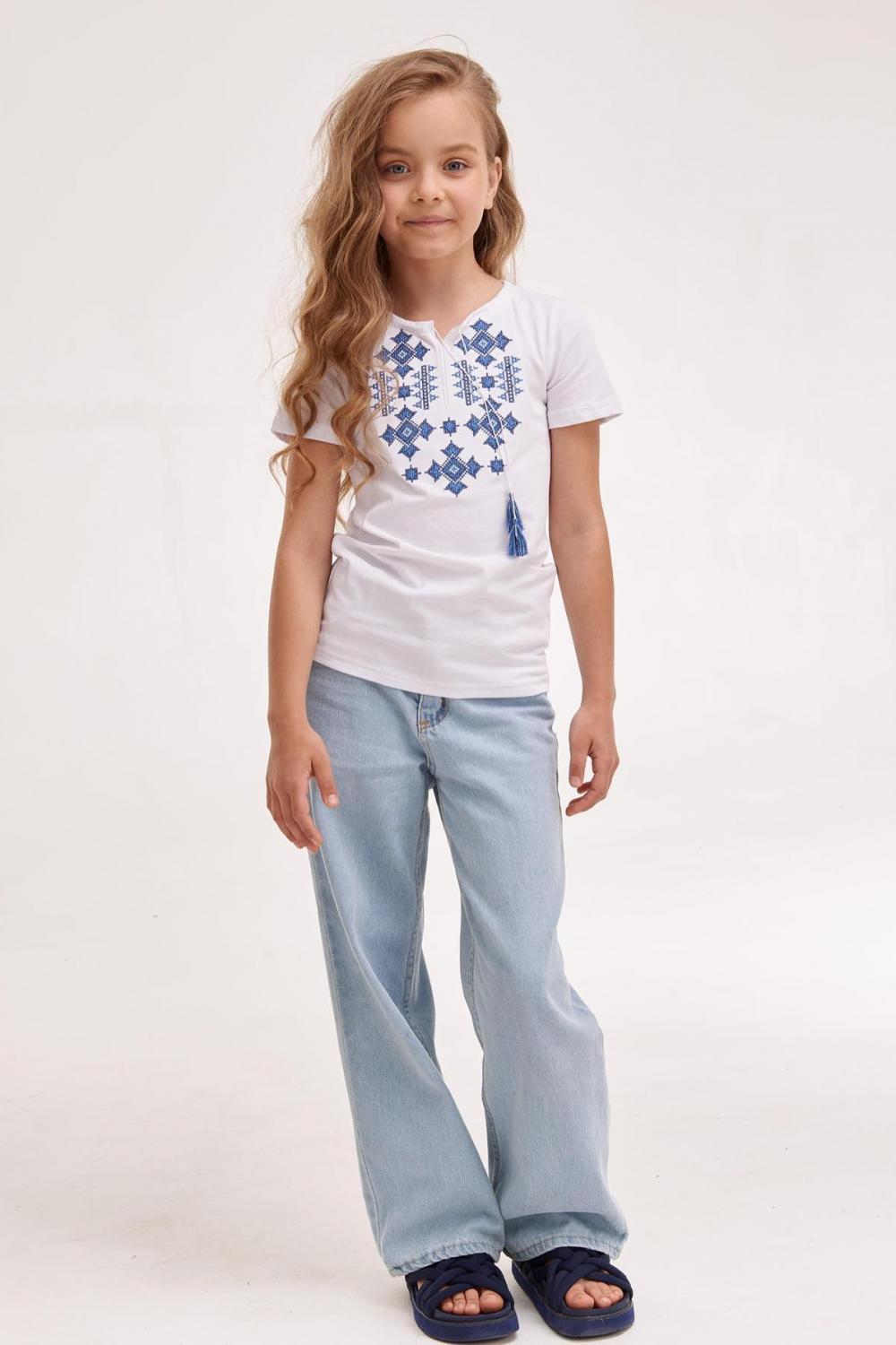 Embroidered t-shirt for girls Starlight with blue ornament MEREZHKA