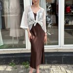 Сукня-комбінація шовкова шоколадна двошарова