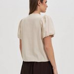 Beige blouse with linen addition
