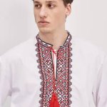 Men's embroidered shirt white with red embroidery