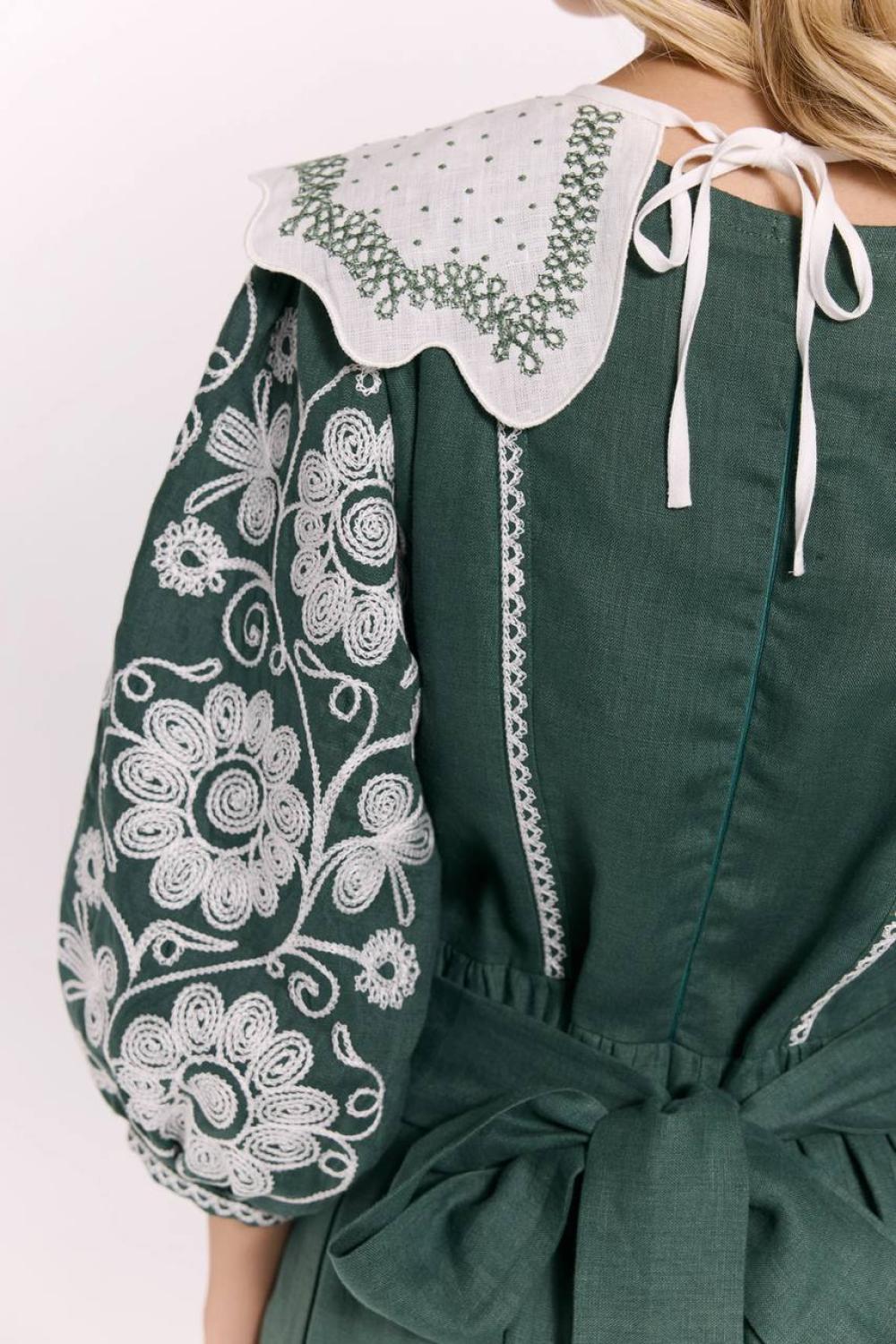 Khrystyna's embroidered dress of the author's work in emerald color