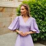 Сукня лавандова на запах з льону