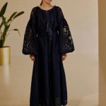 Cукня вишиванка жіноча лляна Рішельє чорна EMBROIDERED GEM