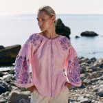Embroidered gem women's linen pink Petrykivska
