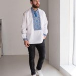 Vyshyvanka men's white ornament Merezhka