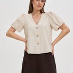 Beige blouse with linen addition