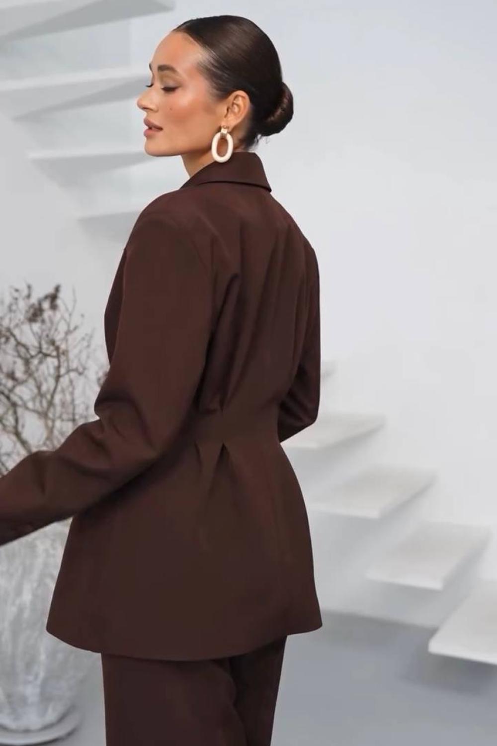 Choco suit with fitted jacket and palazzo pants 555_ecru
