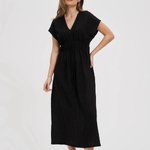 Black crinkled chiffon midi dress