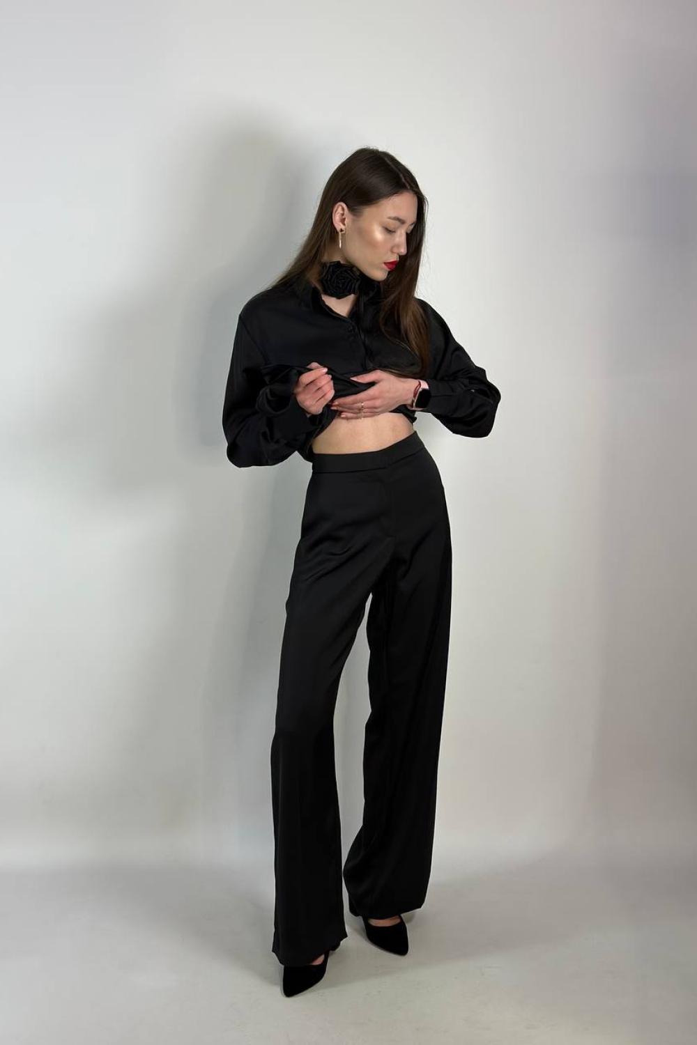 Women's black silk suit, trousers with blous STIMMA