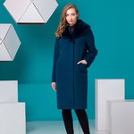 Пальто жіноче зимове вовняне смарагдове Mirella moda з натуральним хутром РЕКС