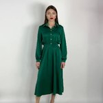 Festive green dress in the style of a shirt.