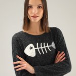 Jumper women's black printed 199-22453 UNISONO
