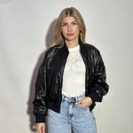 Black bomber jacket made of eco-leather