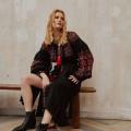 Traditional Ukrainian Embroidered Dress on Premium Black Linen