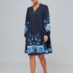 Dress blue embroidered printed dress