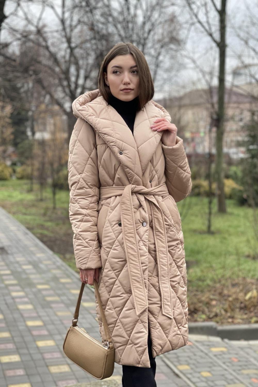 Women's long beige winter coat 11-565 GRACIA