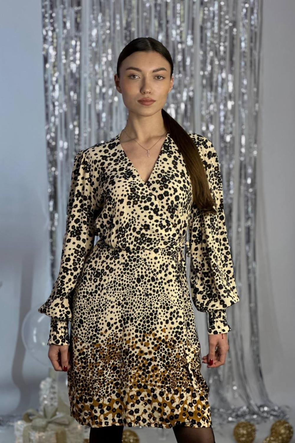 Scented dress in honey-colored flower pattern 20AH513. France. Yuka Paris