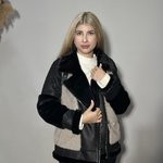 Чорно-бежева косуха з еко-хутра