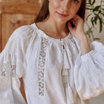 Вишиванка жіноча лляна біла по білому Урочиста EMBROIDERED GEM