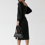 Black midi cocktail dress with a slit