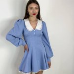 Сукня блакитна коротка з білим комірцем