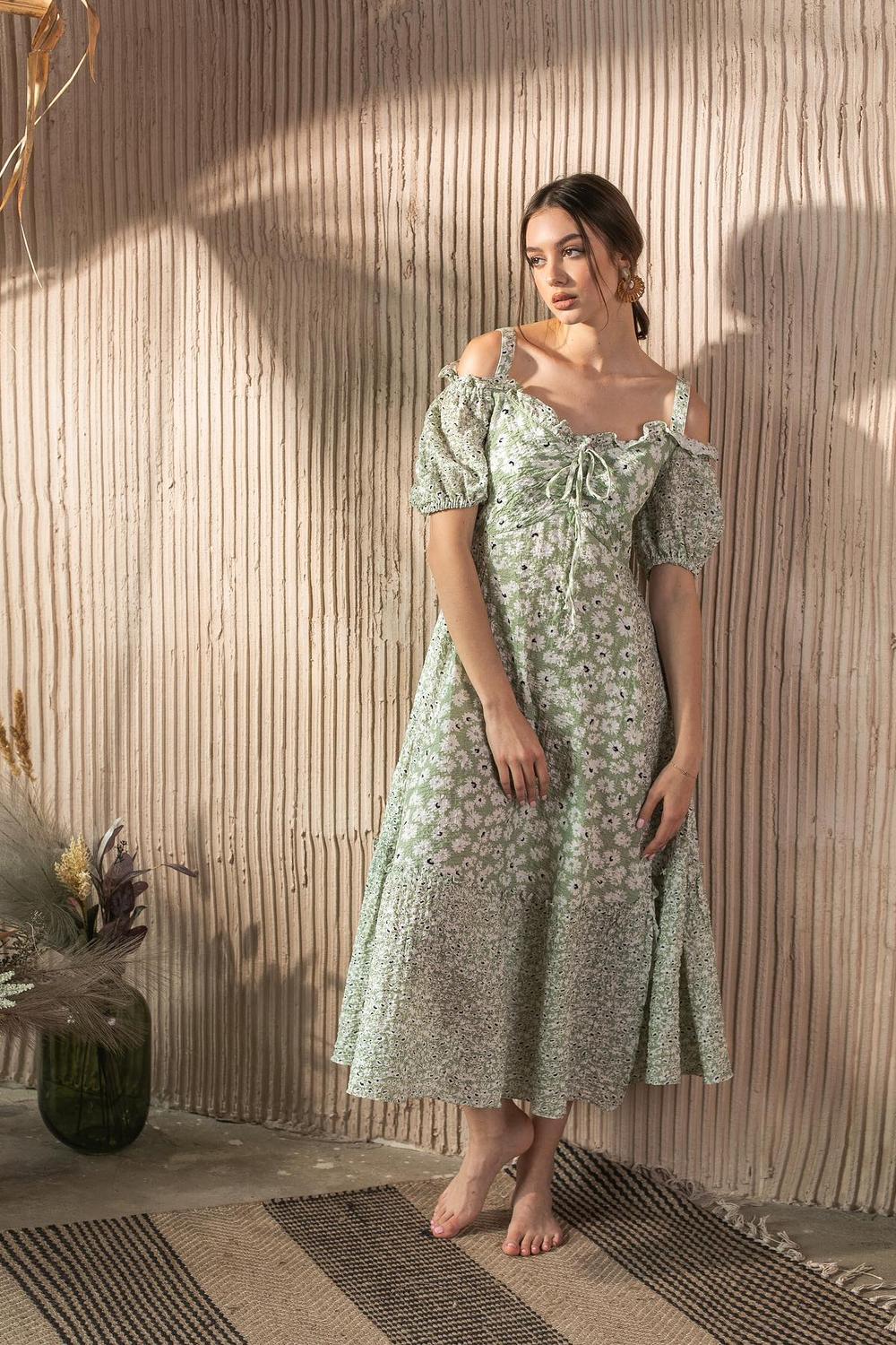 Cropped cotton dress with open shoulders 07139 MAXA