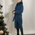 Пальто жіноче зимове вовняне смарагдове Mirella moda з натуральним хутром РЕКС