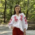 Women's embroidered white linen with red poppies MAXA