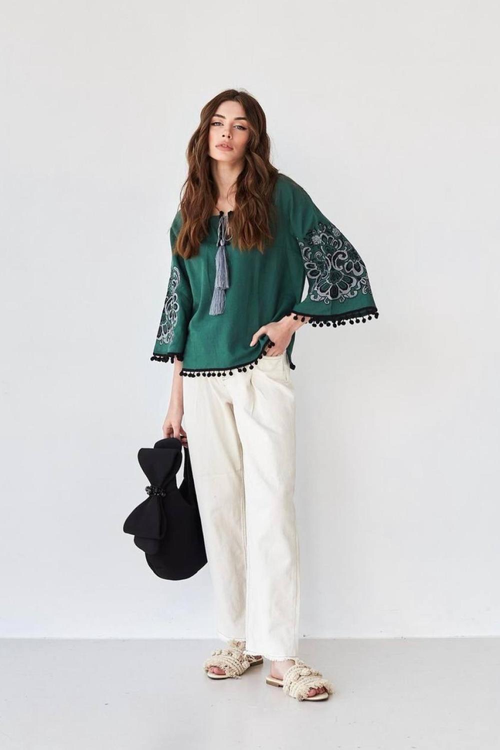 Women's green embroidered jacket Ethnostyle