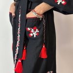 Women's black linen embroidered dress Malva EMBROIDERED GEM