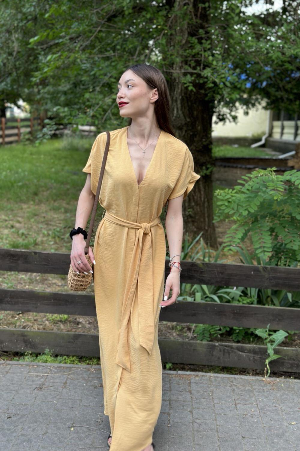 Maxi dress yellow L-SU-4046 Moodo