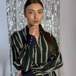 Shirt dress copper green with a long white stripe 20AH080. France. Almae